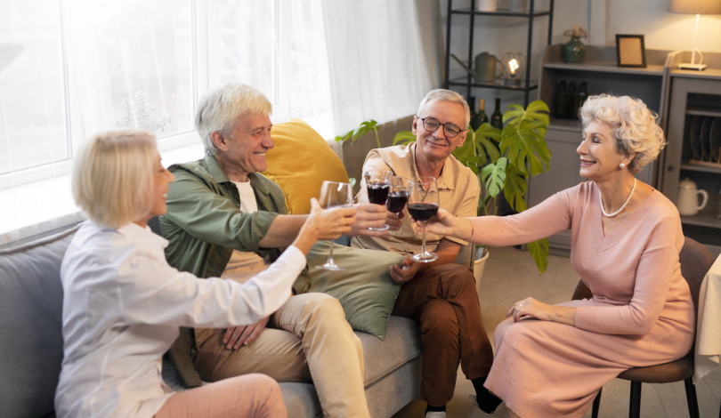 Seniors enjoying social activities in an assisted living home