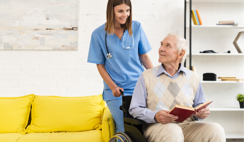 A senior engaging in physiotherapy at a rehabilitation centre.