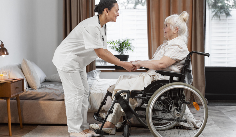 Seniors enjoying a wellness program in a care facility.